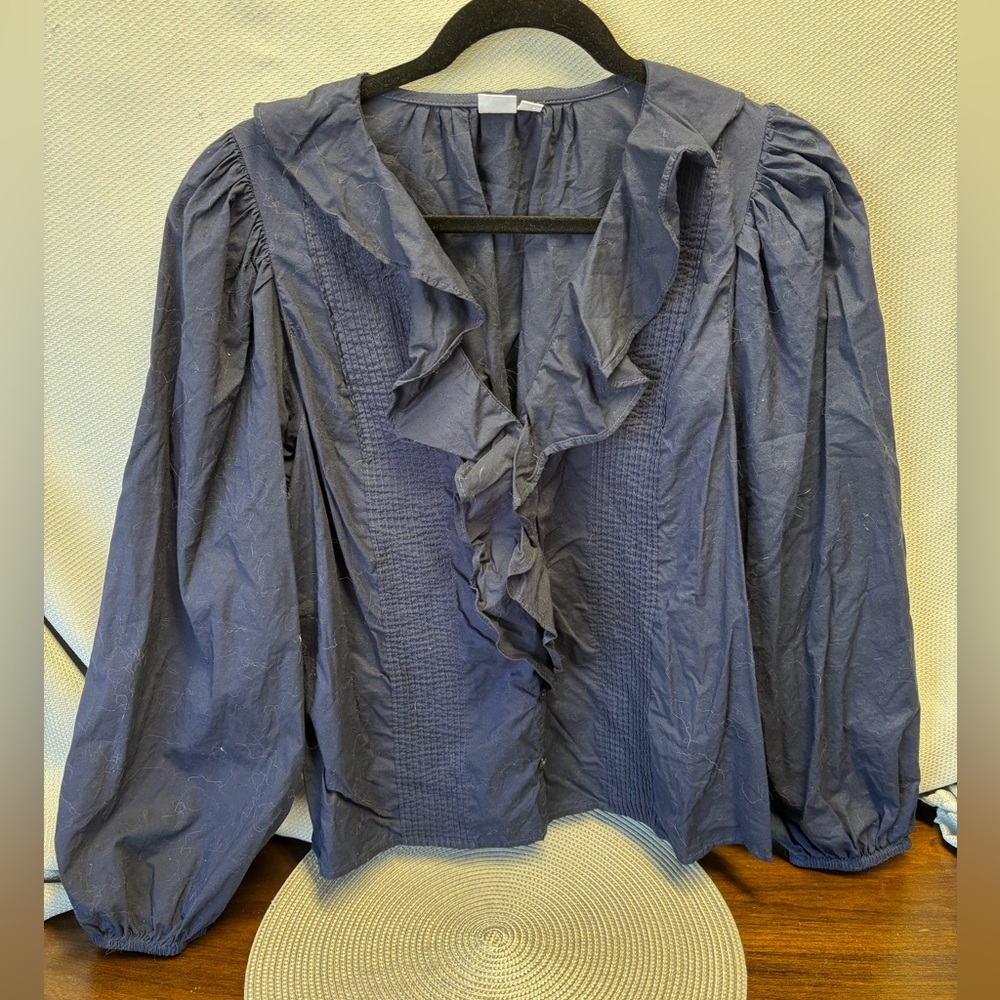GAP Navy Blue Ruffle Button-Down Blouse